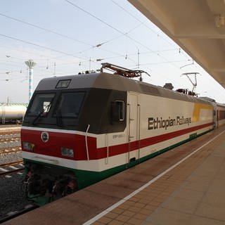 Die Elektrolokomotiven für Personenzüge erkennt man an der grünen Schürze.